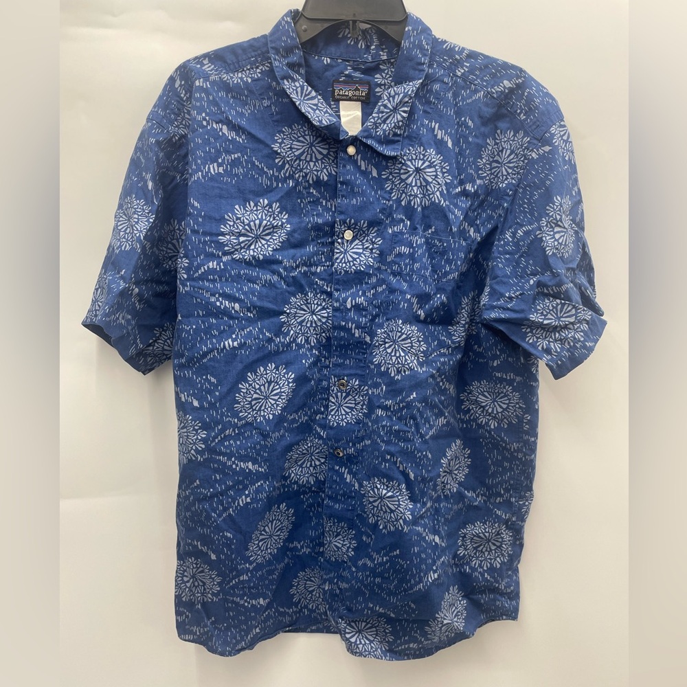 Patagonia Hawaiian Shirt Mens XL Blue Short Sleeve Button Up